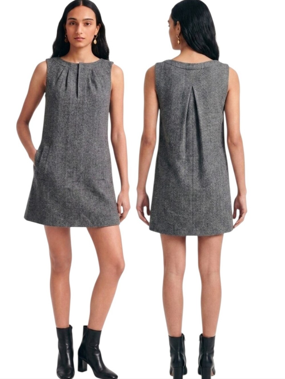 VANESSA BRUNO Lane Wool Herringbone Sleeveless Shift Dress - Size 36